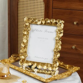 Cuspin 6x8 Picture Frame Gold, Vintage Ornate Leaf Textured Hand-Crafted Resin with Glass Front Antique Photo Frame for Tabletop Display, Retro Design Home Decor