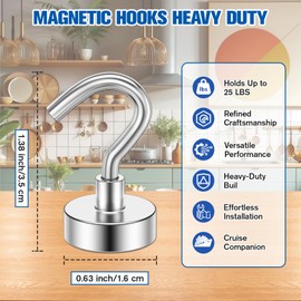 Grtard 200Pack Magnetic Hooks Heavy Duty, 25LBS Magnet Hooks for Cruise, Strong Magnetic Hooks for Hanging, Magnets with Hooks for Home, Kitchen, Workplace, Office (Silver)