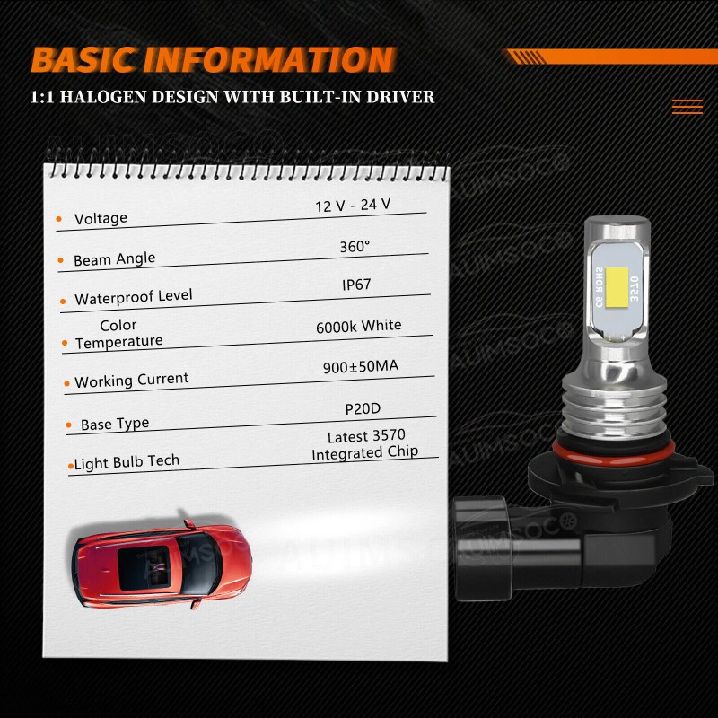 AUIMSOCO 9006 LED Lamps Combo Bulbs 6500K High Low Beam