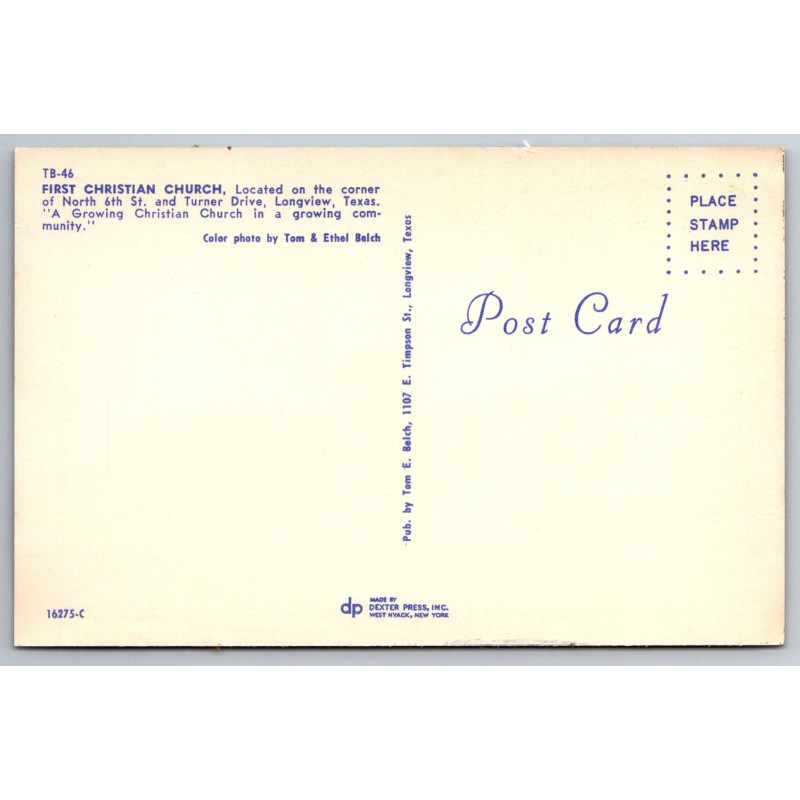 c1960s First Christian Church Longview Texas Vintage Postcard