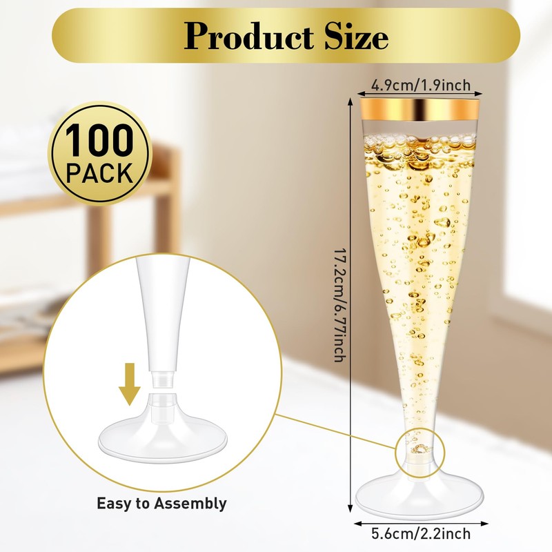 100 Pack Plastic Champagne Flutes,Champagne Glasses Disposable