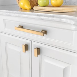 Asidrama 10 Pack 5 Inch(128mm) Hole Centers Champagne Bronze Kitchen Cabinet Handles,Brushed Brass Cabinet Pulls Kitchen Cabinet Hardware for Cupboard Gold Drawer Pulls