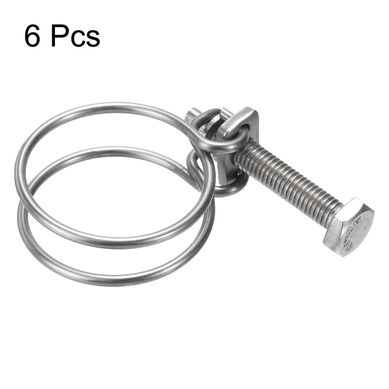 sourcing map 6Pcs Double Wire Hose Clamp, 40-45mm Adjustable Stainless