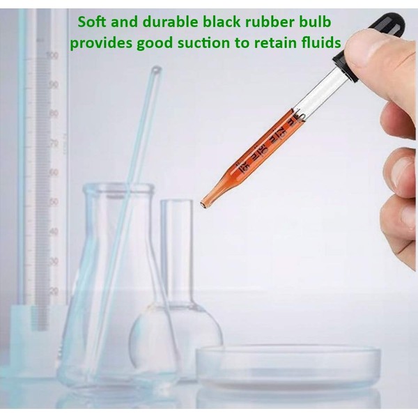 Pack of 12 Graduated 1ml, Glass Dropper with Black Suction