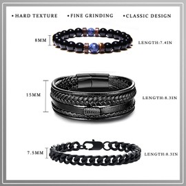 Stainless Steel Cuban Link Chain Bracelets Braided Leather Cuff Wrap Wristbands Tiger Eye Bracelet Natural Gemstone Healing Crystals Stretch Beads Bracelets for Men Gifts A