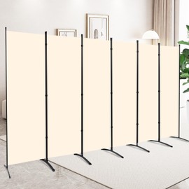 CHOSENM 6 Panel Folding Privacy Screens, 6 FT Tall Wall Divider with Metal Frame, Freestanding Room Divider for Office Bedroom Study (6 Panel, Beige)