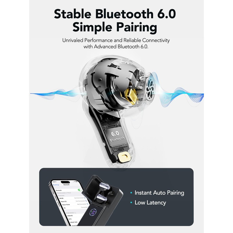MINISO MS120 Wireless Earbuds, Bluetooth 6.0 Headphones, in-Ear Ear Buds
