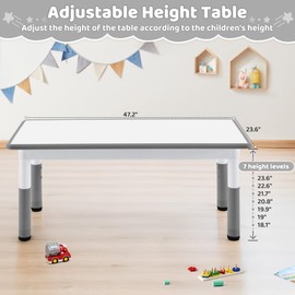 DOREROOM Toddler Table, 7 Level Height Adjustable Kids Play Furniture for Ages 3-8, Rectangular Plastic, 23.6" W x47.2 L, Multi-Activity Desk with Graffiti Desktop for Home & Daycare