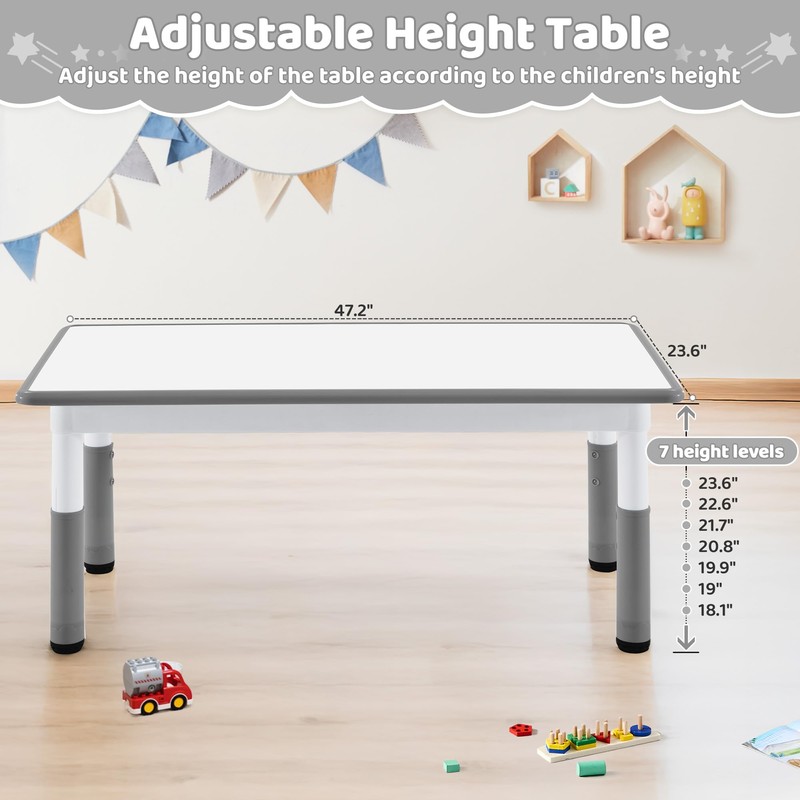 DOREROOM Toddler Table, 7 Level Height Adjustable Kids Play Furniture