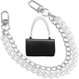 HINZIC Silver Pearl Purse Chain, Handbag Charm Extender, Short Handle Metal Shoulder Crossbody Bag Strap Replacement Accessories for Women