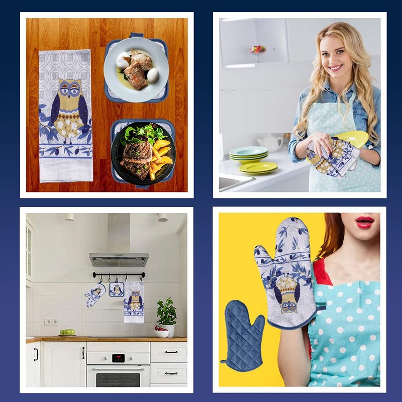 Lobyn Value Packs: Whimsical Blue Owl 5 Piece Kitchen Towel