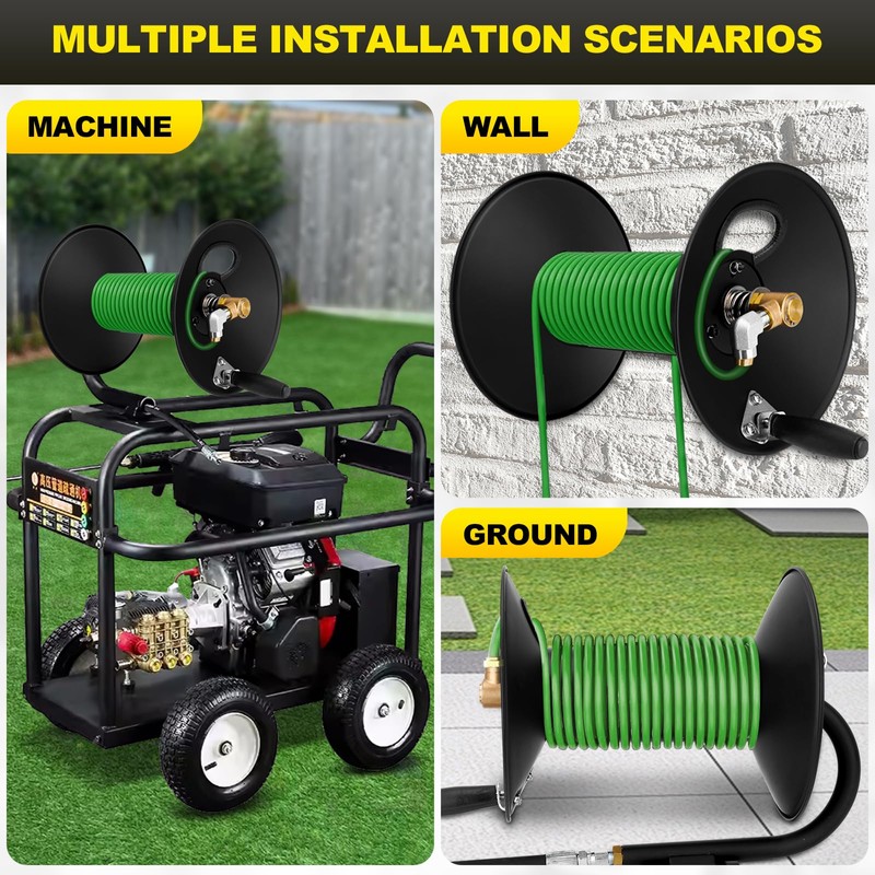 High Pressure Washer Hose Reel 100ft, 3/8" NPT with Swivel