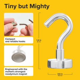 Magnetic Hooks 40 LBS (Pack of 10) - Heavy Duty Neodymium Magnetic Outdoor Hooks for Cruise Cabins - Strong Rare Earth Magnets for Hanging on Refrigerator, Ship Essentials for Hanging String Lights