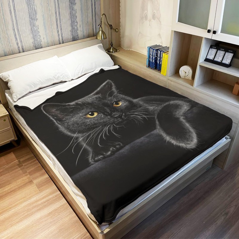HommomH Black Cat Throw Blanket for Women Girls, Cat Lover