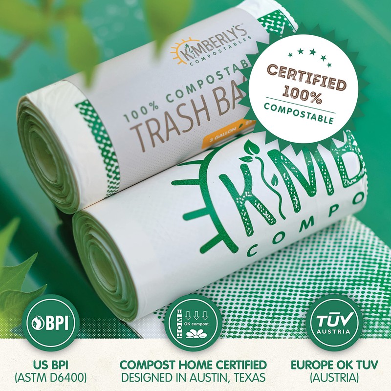 KC’s 3-Gallon Compostable Trash Bags with Drawstring – 100 Count