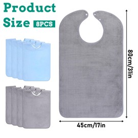 Dimeho 8 Pack Adult Bibs for Men Women Reusable Terry Bibs Waterproof Towel Bib Adjustable Clothing Protectors Washable Elderly Bib for Special Needs Adults Seniors
