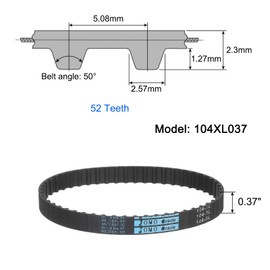 sourcing map 104XL 037 Timing Belt 52 Teeth Rubber Geared Cogged Belt, 0.37" Width, 0.20" Pitch Synchronous Timing Belt