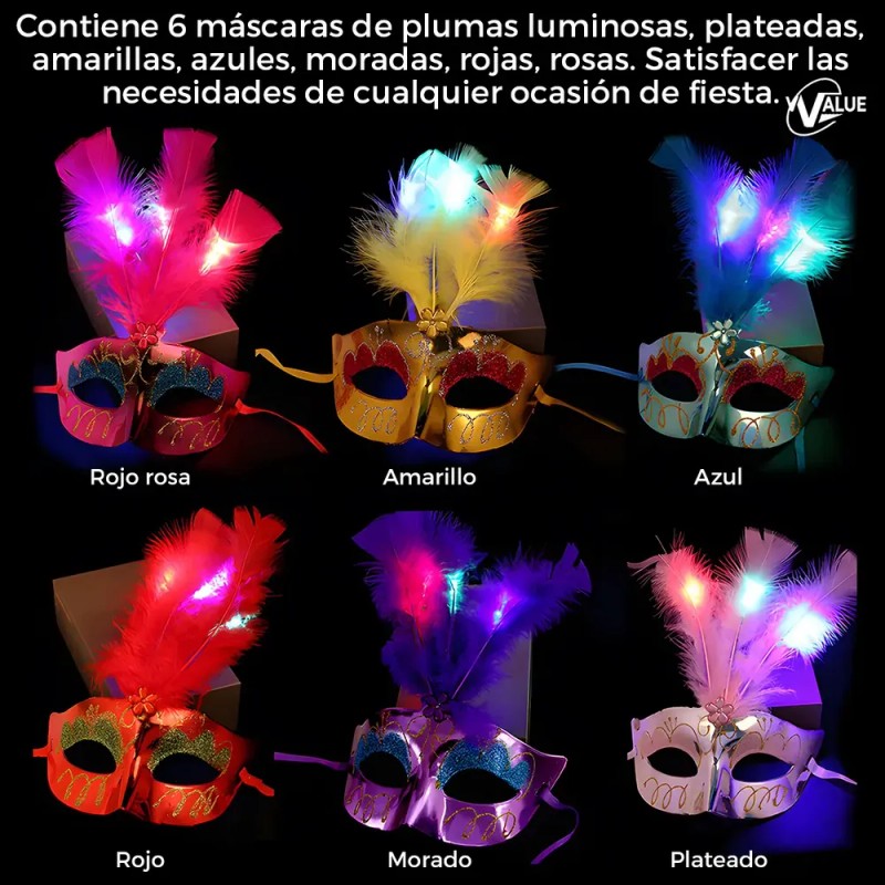 6pc Antifaz Flores Fiesta Máscara Carnaval Cosplay Halloween Floreado /led