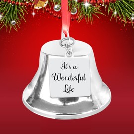 Elegant Chef It's a Wonderful Life Christmas Angel Bell Ornament with Stainless Steel Angel Wing Charm. Classic Decoration Souvenir Keepsake