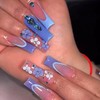 Square Press on Nails Long Fake Nails with Flowers Rhinestones