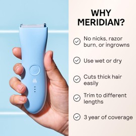 MERIDIAN The Trimmer Original - Body Hair Trimmer for Men, Electric Shaver for Pubic Hair, Chest, Legs & Bikini, Waterproof & Rechargeable, Sky