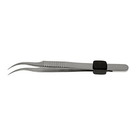 EMS 72886-D INOX 08 Dumont Medical Tweezer with Clamping Ring, Style L7, Curved Tips, Fine Points, Stainless Steel, 115 mm Length