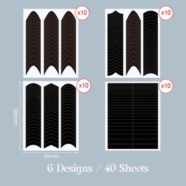 40 Sheets French Tip Nail Guides, Self-Adhesive Manicure Tips Guide Stickers,Stencil Tool for Nail Art DIY Decoration（6 Designs）