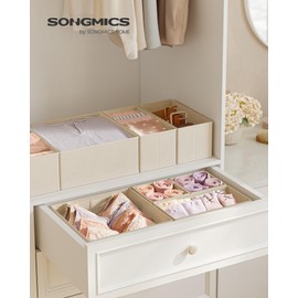 SONGMICS Drawer Organizers, Dresser Divider Organizers, Set of 12, Foldable Fabric Storage Boxes for Socks, Underwear, Bras, Ties, Scarves, Summer Sand URDZ006Y02