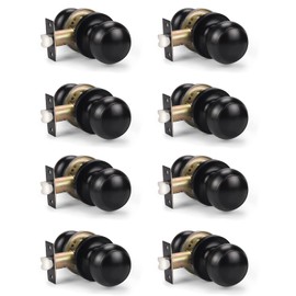 KNOBWELL 8 Pack Black Door Knob for Hallway and Closet, Keyless Interior Passage Function, Round Non-Locking, Matte Black Handle