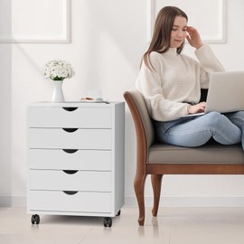 5 Drawer Chest, Storage Cabinet Dressers with Wheels, Dressers Storage Cabinets, Dresser Mobile Cabinet with Wheels, Room Organizer, Drawers Wood Organization Furniture for Office, Home, White
