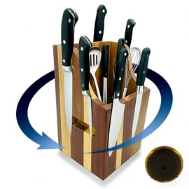 360° Rotating Magnetic Wooden Knife Block for Kitchen without Knives - Extra Large Capacity Knife Holder with Strong Enhanced Magnets Knife Storage Organizer for Knives Utensils