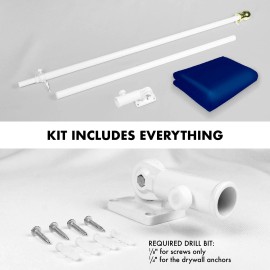 UD_G128 Combo Pack: 6 Feet Tangle Free Spinning Flagpole (White) Solid Blue Flag 3x5 ft Printed 150D Brass Grommets (Flag Includ