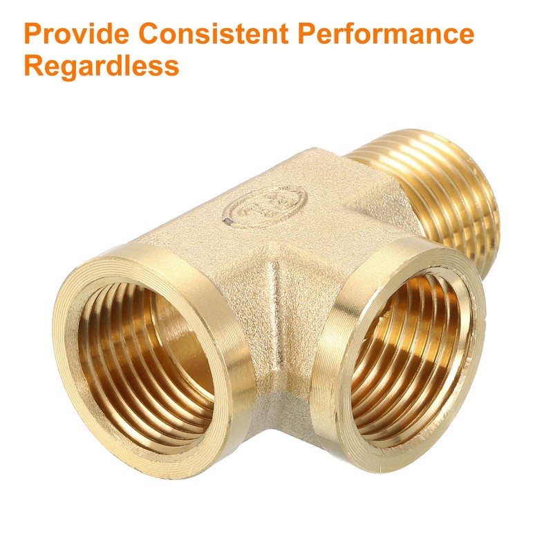 sourcing map Brass Tee Pipe Fitting, G1/2" x G1/2" x