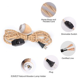Pendant Light Cord - 32.8FT Hanging Light Kit with Dimmable Switch Vintage Lamp Cord with Twisted Nylon Pendant Lights Socket E26 E27 for Pendant Lamp Farmhouse Lamp Cable DIY