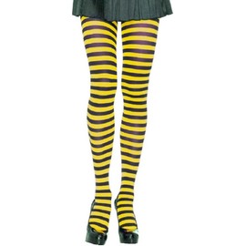 Leg Avenue Tights Black Yellow Horizontal Striped One Size 60 Denier Women's Carnival Fancy Dress