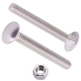 M6-1.0 x 60mm (10 Sets) Carriage Bolt DIN603 with Hex Nut DIN934, Full Coarse Thread, 304 Stainless Steel 18-8, Round Head Square Neck Screws Coach Bolt