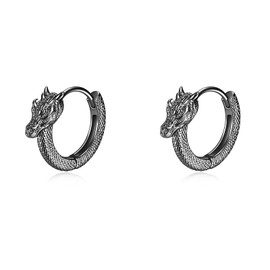 Rnivida Black Dragon Loong Hoop Earring,Gothic Punk Piercing Dragon Hoop Earring for Men Women