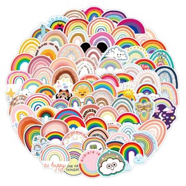 100 Packs Cute Rainbow Stickers Water Bottles Laptop Phone Motorcycle Computer Guitar Skateboard Hydroflasks Cartoon Rainbow Bridge Vinyl Sticker Waterproof Aesthetic Decals for Teens Girls Adults
