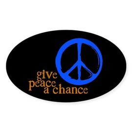 CafePress Give Peace A Chance Blue & Orange Oval Sticker Oval Car Bumper Sticker