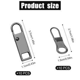 20pcs Zipper Pull Replacement, 2 Styles Detachable Zipper Repair Kit Zipper Pulls Tab Zipper Handle Metal Pull Cord Extension for Clothing Backpack Jacket Pants Boots Luggage