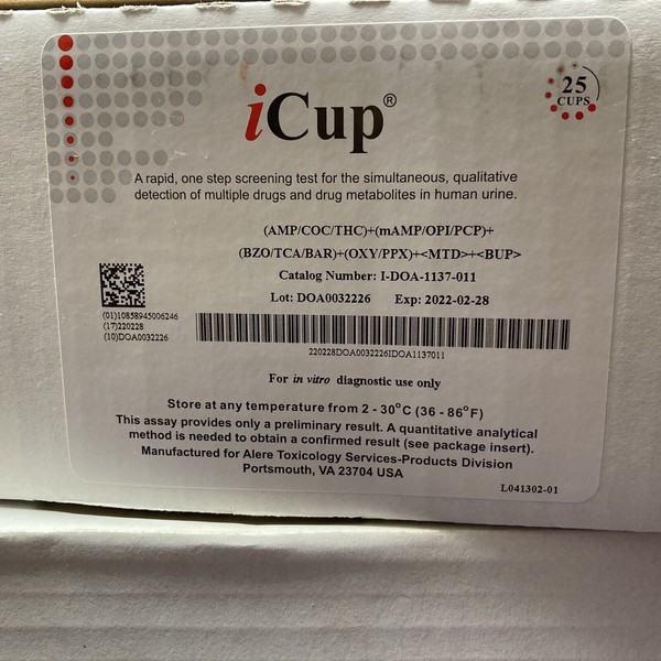 iCup 12 Panel Cup (box of 25) - New sealed URINE TESTING KIT