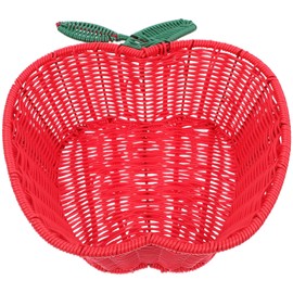 Alipis Apple Basket, 11 Inch Hand-Woven Plastic Apple Shape Fruit Basket Storage for Kitchen Vegetables Eggs Snacks, Red