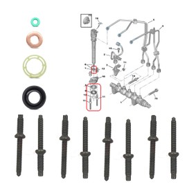 MKAREPART Fuel Injector Gasket Kit Replacement - Fuel Injector Gasket + Washer + O Ring Kit + Injector Bolt (with Injectors)