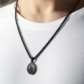 Zocomi Black Saint St Anthony Medal Necklace for Men Boys, St. Anthony Pendant Chain Jewelry Catholic Christian Religious Baptism First Communion Confirmation Gifts Teenage Age Kids