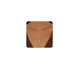 SWRNR Lariat Necklace for Women Dainty 25k Gold/Silver Plated Y-Shaped Long Pendant Necklaces for Women Trendy Layered Lip Bead Paperclip Chain Infinity Cross Drop Necklace Fashion Jewelry Set