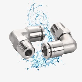 Jienk 2Packs Pneumatic 304 Stainless Steel Male Elbow 3/8" Tube OD x 3/8" NPT Thread Push to Connect Air Fittings,90 Degree Quick Connector for Air Compressor Air Horn Air Bag
