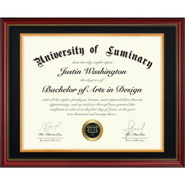 Luminary 16x20 Wood Diploma Frame with 14x17 Opening Black Mat for College Degree Certificate Document, Cherry Red Color Wooden Frame with Tempered Glass Panel for Wall Mount Display