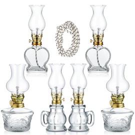 Yexiya 6 Pcs Oil Lamp Vintage Glass Kerosene Lamp Rustic Lantern Chamber Oil Clear Kerosene Hurricane with 6.6 ft Extra Wick for Indoor Use Home Decor Emergency (Heart)
