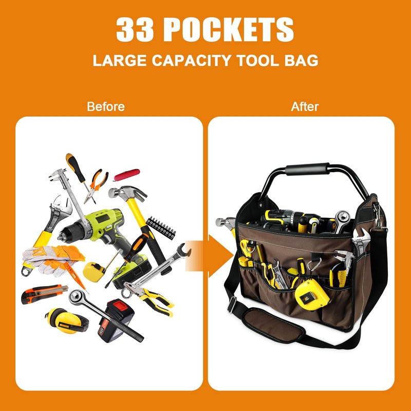 KUNLUN 15-Inch Open Top Tool Bag, Electrician Tool Bag, Tool
