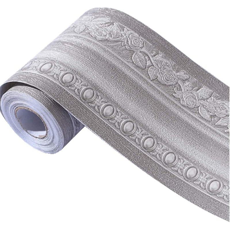 Mesoar 3D Grey Floral Wallpaper Border Wall Peel Stick Molding